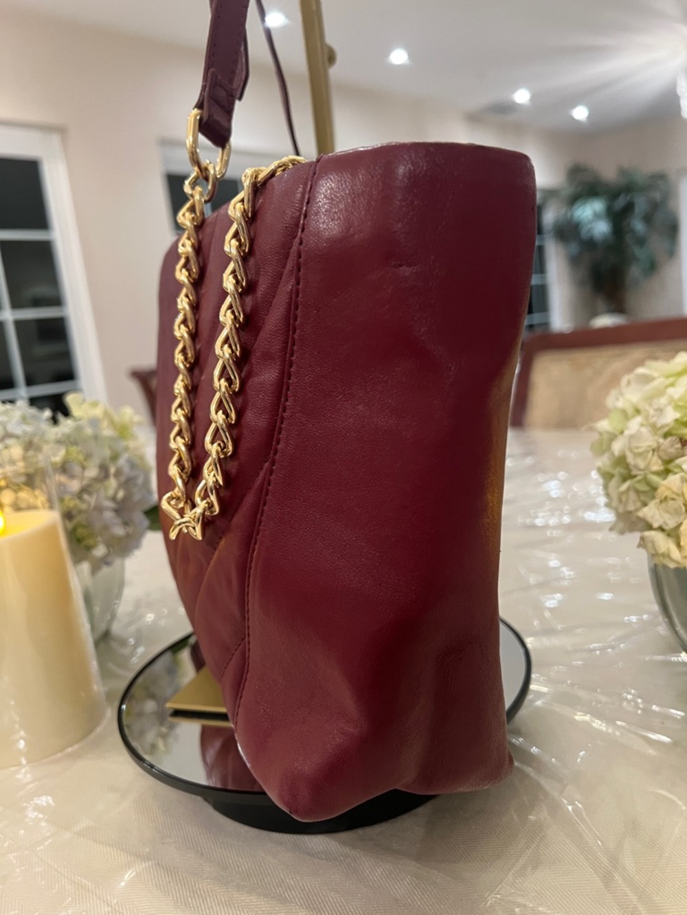 Antonio Melani Bordeaux Quilted Leather Chain Shoulder Bag Luxe Chic - Picture 4 of 9